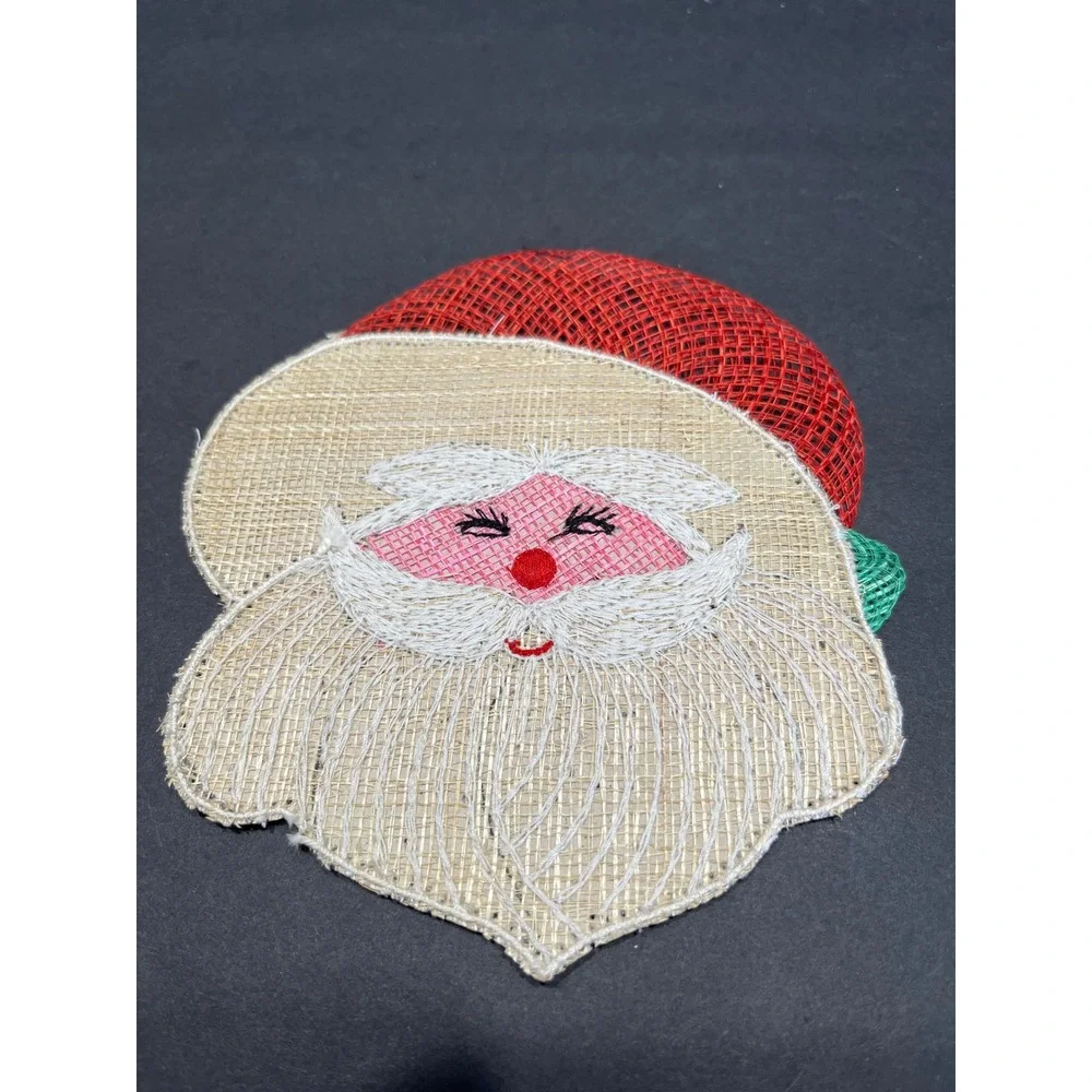 Vintage Contessa Santa Claus Coasters Set of 6 Woven Raffia Christmas Decor
